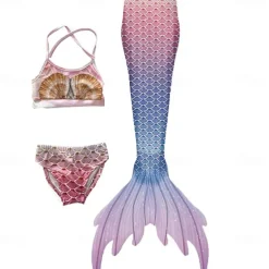 Kids Girls' Three Piece Mermaid Swimwear Swimwear Outdoor Scales Bathing Suits 2-12 Years Summer White Yellow