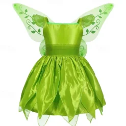Kids Girls' Tinker Bell Costume Dress Butterfly Party Dress Performance Party Green Asymmetrical Short Sleeve Costume Sweet Dresses Spring Summer Regular Fit 3-10 Years