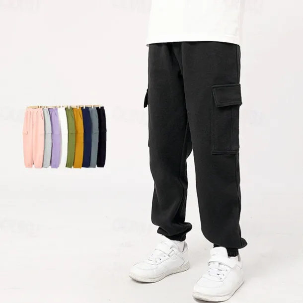 Kids Girls' Trousers Solid Color Streetwear Pocket School 4 years+ Spring Black White Pink