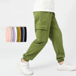 Kids Girls' Trousers Solid Color Streetwear Pocket School 4 years+ Spring Black White Pink