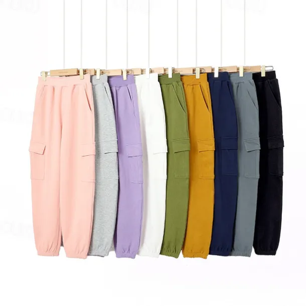 Kids Girls' Trousers Solid Color Streetwear Pocket School 4 years+ Spring Black White Pink