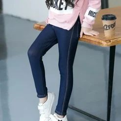 Kids Girls' Trousers Solid Color Fashion Pocket Outdoor 7-13 Years Fall Black Dark Blue