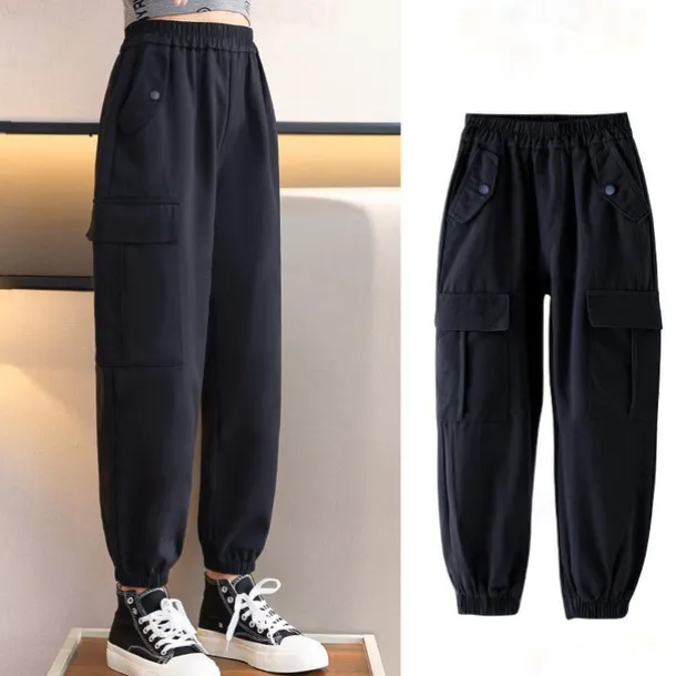 Kids Girls' Trousers Solid Color Sports Pocket School 4 years+ Spring Black Pink Purple