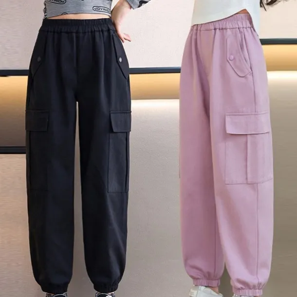 Kids Girls' Trousers Solid Color Sports Pocket School 4 years+ Spring Black Pink Purple