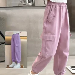 Kids Girls' Trousers Solid Color Sports Pocket School 4 years+ Spring Black Pink Purple