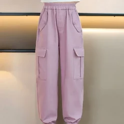 Kids Girls' Trousers Solid Color Sports Pocket School 4 years+ Spring Black Pink Purple