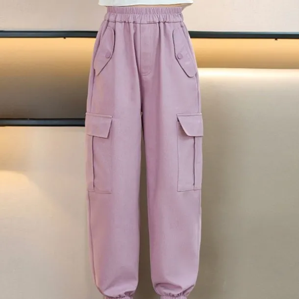 Kids Girls' Trousers Solid Color Sports Pocket School 4 years+ Spring Black Pink Purple