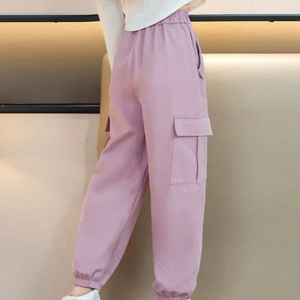 Kids Girls' Trousers Solid Color Sports Pocket School 4 years+ Spring Black Pink Purple