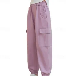 Kids Girls' Trousers Solid Color Sports Pocket School 4 years+ Spring Black Pink Purple