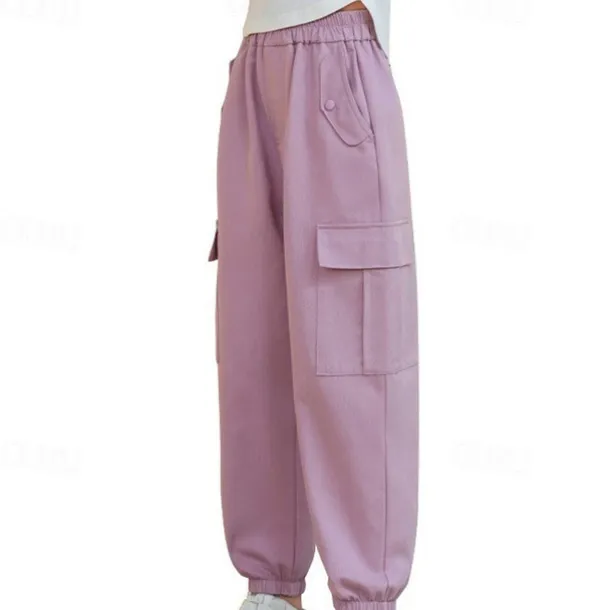 Kids Girls' Trousers Solid Color Sports Pocket School 4 years+ Spring Black Pink Purple