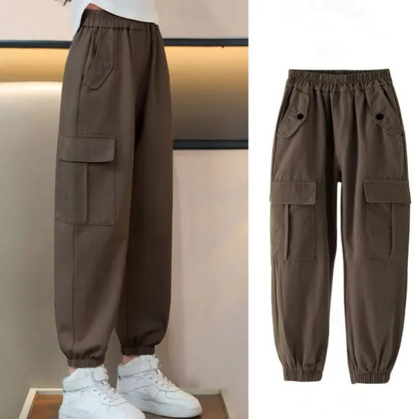 Kids Girls' Trousers Solid Color Sports Pocket School 4 years+ Spring Black Pink Purple