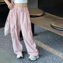 Kids Girls' Trousers Solid Color Streetwear Pocket School 4 years+ Spring Pink Beige Gray