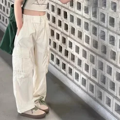 Kids Girls' Trousers Solid Color Streetwear Pocket School 4 years+ Spring Pink Beige Gray