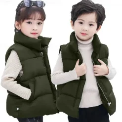 Kids Girls' Vest Coat Sleeveless Green Black Red Solid Color Winter Fall Fashion Outdoor 7-13 Years