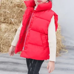 Kids Girls' Vest Coat Sleeveless Green Black Red Solid Color Winter Fall Fashion Outdoor 7-13 Years