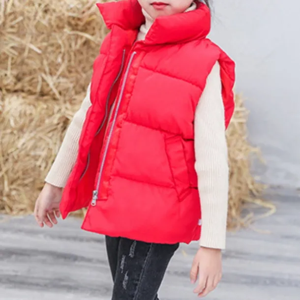 Kids Girls' Vest Coat Sleeveless Green Black Red Solid Color Winter Fall Fashion Outdoor 7-13 Years