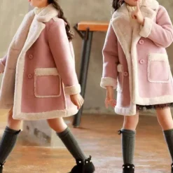 Kids Girls' Winter Coat Kids Winter Jacket Fashion Buttons Performance Cotton Coat Outerwear 4-12 Years Spring Pink Blue