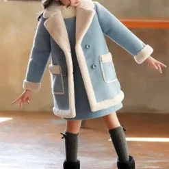 Kids Girls' Winter Coat Kids Winter Jacket Fashion Buttons Performance Cotton Coat Outerwear 4-12 Years Spring Pink Blue