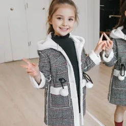Kids Girls' Woolen Coat Long Sleeve Pink khaki White Plaid Winter Fall Fashion Outdoor 7-13 Years