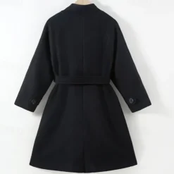 Kids Girls' Woolen Coat Long Sleeve Black Solid Color Button Fall Winter Fashion School 3-7 Years