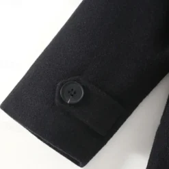 Kids Girls' Woolen Coat Long Sleeve Black Solid Color Button Fall Winter Fashion School 3-7 Years