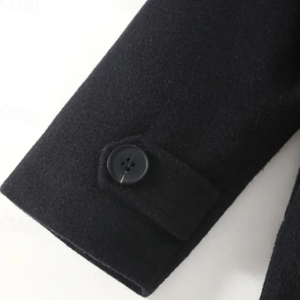 Kids Girls' Woolen Coat Long Sleeve Black Solid Color Button Fall Winter Fashion School 3-7 Years