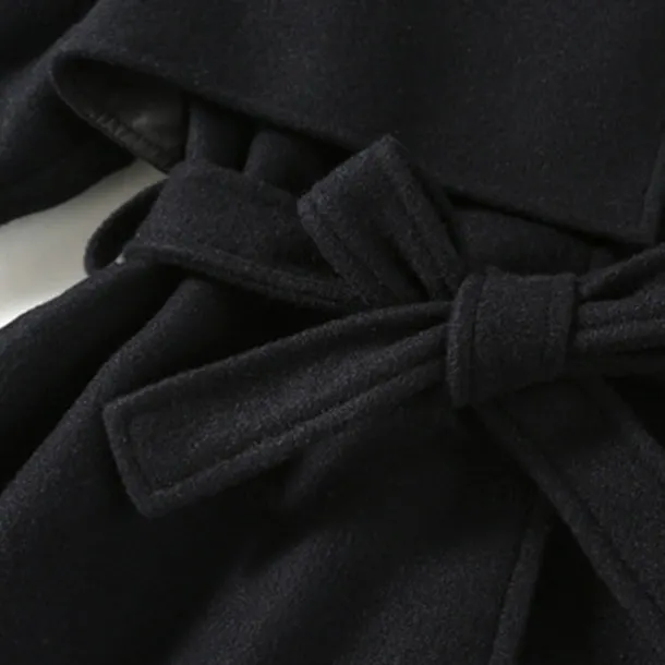 Kids Girls' Woolen Coat Long Sleeve Black Solid Color Button Fall Winter Fashion School 3-7 Years