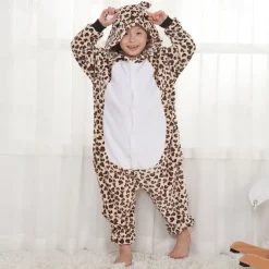 Kid's Leopard Onesie Costume Bear Onesie Pajamas Kigurumi Pajamas For Boys and Girls Carnival Cartoon