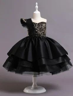 Kids Toddler Girls' Dress Sequin Sleeveless Performance Special Occasion Sequins Mesh Princess Sweet Polyester Knee-length Skater Dress Summer Spring 1-5 Years Black Red Navy Blue