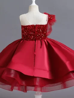 Kids Toddler Girls' Dress Sequin Sleeveless Performance Special Occasion Sequins Mesh Princess Sweet Polyester Knee-length Skater Dress Summer Spring 1-5 Years Black Red Navy Blue