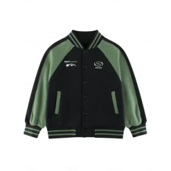 Kids Unisex Baseball Jackets Outerwear Star Long Sleeve Patchwork Coat School Cotton Fashion Cool Black Fall Winter 7-13 Years