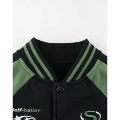 Kids Unisex Baseball Jackets Outerwear Star Long Sleeve Patchwork Coat School Cotton Fashion Cool Black Fall Winter 7-13 Years