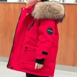 Kids Unisex Down Coat Hoodie Jacket Outerwear Solid Color Long Sleeve Pocket Coat Outdoor Daily Basic Black White Red Fall Winter 4 years+