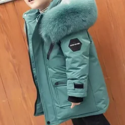 Kids Unisex Down Coat Hoodie Jacket Outerwear Solid Color Long Sleeve Pocket Coat Outdoor Daily Basic Black White Red Fall Winter 4 years+