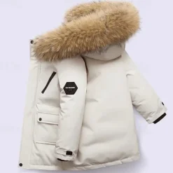 Kids Unisex Down Coat Hoodie Jacket Outerwear Solid Color Long Sleeve Pocket Coat Outdoor Daily Basic Black White Red Fall Winter 4 years+