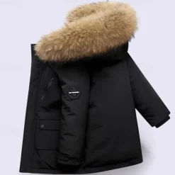 Kids Unisex Down Coat Hoodie Jacket Outerwear Solid Color Long Sleeve Pocket Coat Outdoor Daily Basic Black White Red Fall Winter 4 years+