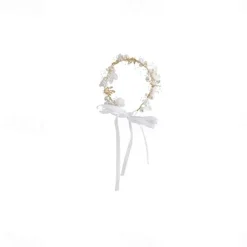 Kids Unisex Hair Accessories Floral 1# white bead flower ribbon headband 2#Purple Bead Flower Ribbon Headband