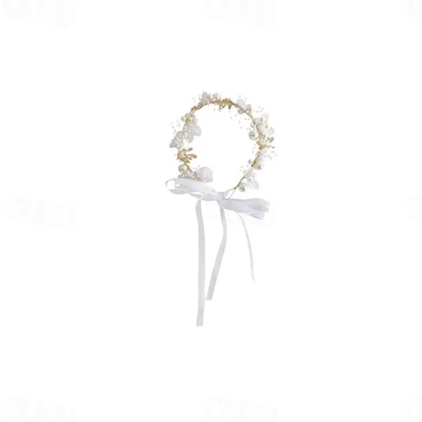 Kids Unisex Hair Accessories Floral 1# white bead flower ribbon headband 2#Purple Bead Flower Ribbon Headband