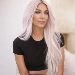 Kim Kardashian Inspired Wigs Synthetic Wig Wavy Middle Part Wig Long Sliver White Synthetic Hair Women's Fashionable Design Soft Natural White Gray