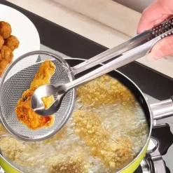Kitchen 2 In 1 Stainless Steel Fine Mesh Filter Forceps Oil Scoop Oil Filter Filter Clip Filter Clip Fried Food Kitchen Tools