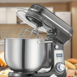 Kitchen Electric Stand Mixer 6-Speed Tilt-Head Food Mixer with 6.5-QT Stainless Steel Bowl Dough Hook Flat Beater Anti-Splash Cover
