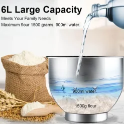 Kitchen Electric Stand Mixer 6-Speed Tilt-Head Food Mixer with 6.5-QT Stainless Steel Bowl Dough Hook Flat Beater Anti-Splash Cover