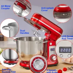 Kitchen Electric Stand Mixer 6-Speed Tilt-Head Food Mixer with 6.5-QT Stainless Steel Bowl Dough Hook Flat Beater Anti-Splash Cover