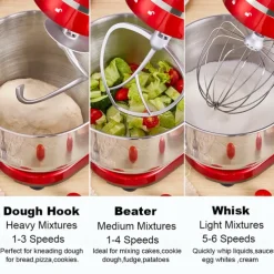 Kitchen Electric Stand Mixer 6-Speed Tilt-Head Food Mixer with 6.5-QT Stainless Steel Bowl Dough Hook Flat Beater Anti-Splash Cover