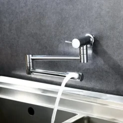 Kitchen faucet - Single Handle One Hole Chrome Pot Filler Wall Mounted Contemporary Kitchen Taps