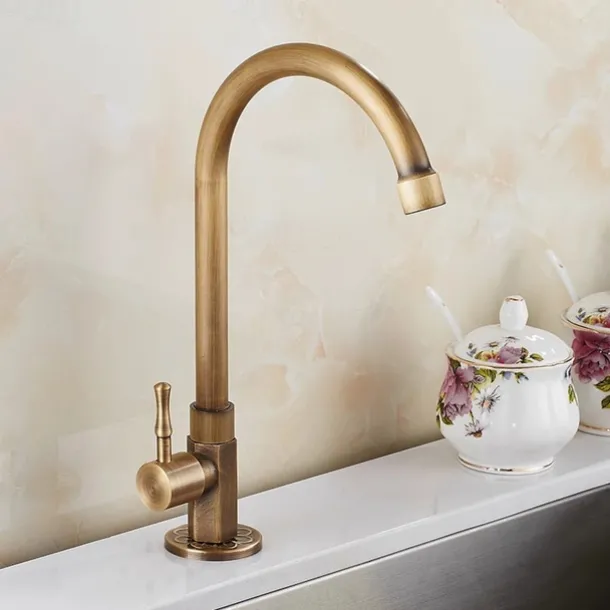Kitchen faucet - Single Handle One Hole Antique Brass Standard Spout Centerset Antique Kitchen Taps