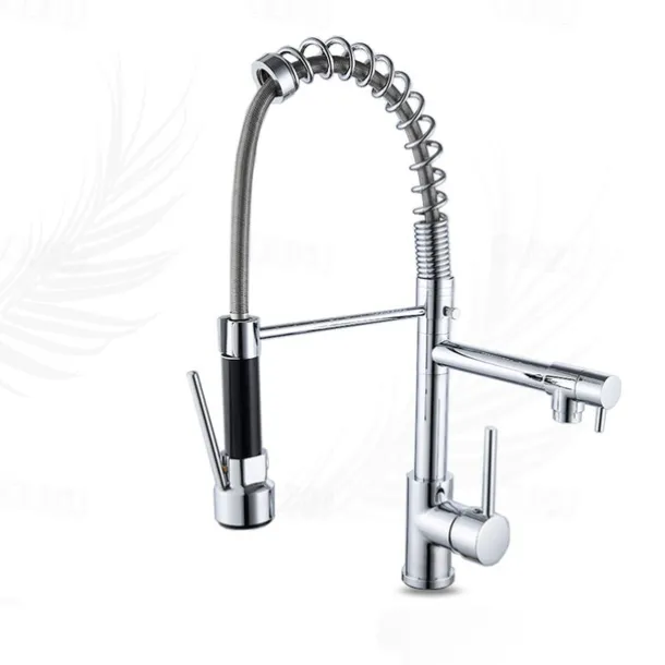 Kitchen faucet - Single Handle Two Holes Chrome Pull-out / Pull-down Widespread Contemporary Kitchen Taps