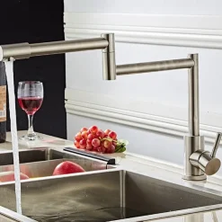 Kitchen faucet - Single Handle One Hole Nickel Brushed Pot Filler Free Standing Contemporary Kitchen Taps