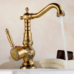 Kitchen faucet - Single Handle One Hole Antique Brass Standard Spout Centerset Retro Vintage Kitchen Taps