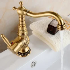 Kitchen faucet - Single Handle One Hole Antique Brass Standard Spout Centerset Retro Vintage Kitchen Taps